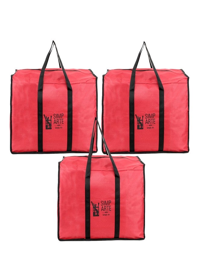 SIMPARTE Big Nylon Underbed Storage Bag Pack of 3 for Clothes, Comforters, Blankets, Toys, Books & Stationery - Moisture Proof Organizer with Zippered Closure & Strong Handle (Red, 57 x 38 x 35 cm) - Image 1
